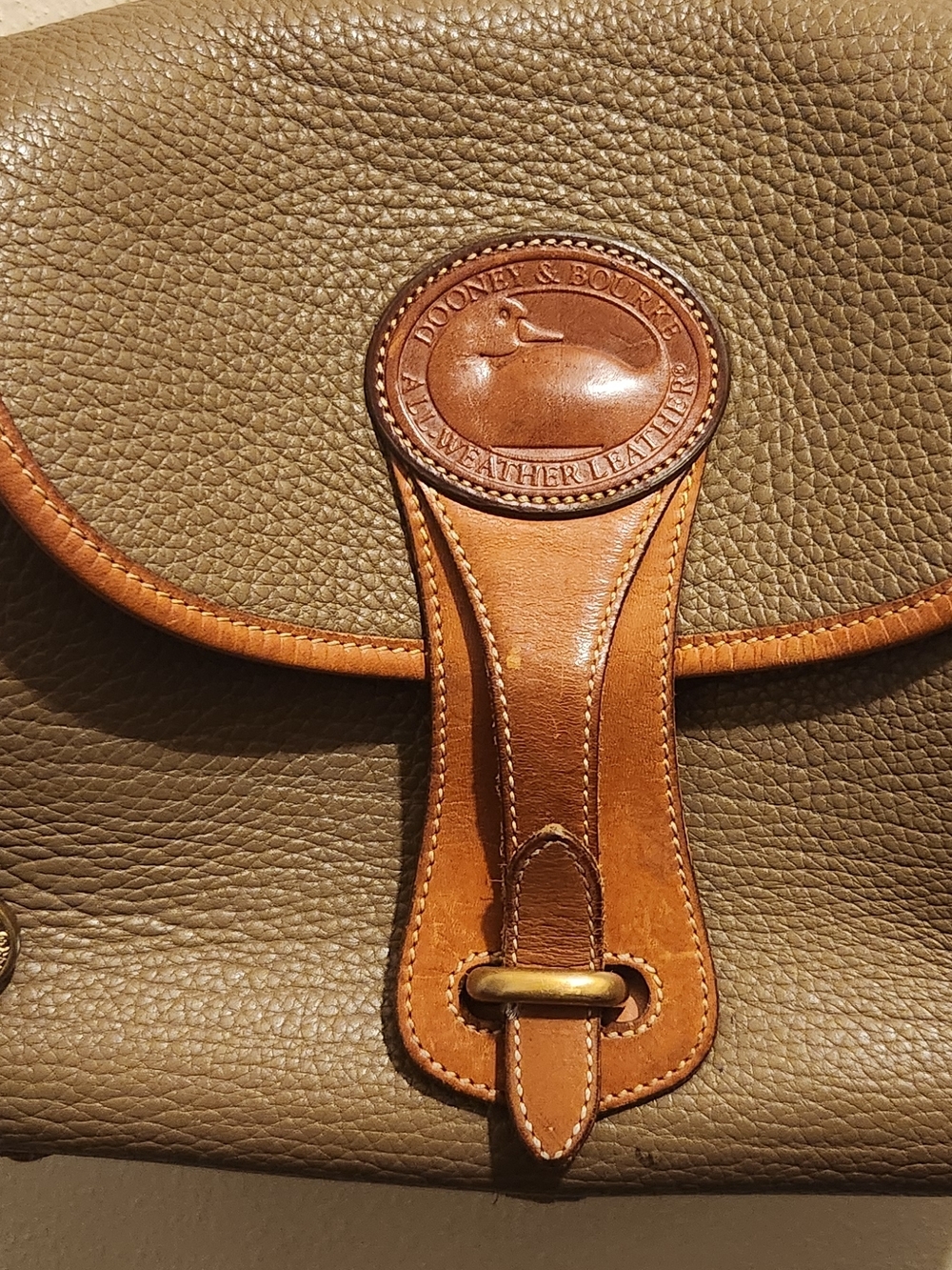 Dooney & Bourke Olive Green and Tan Pebbled Leather Shoulder Bag